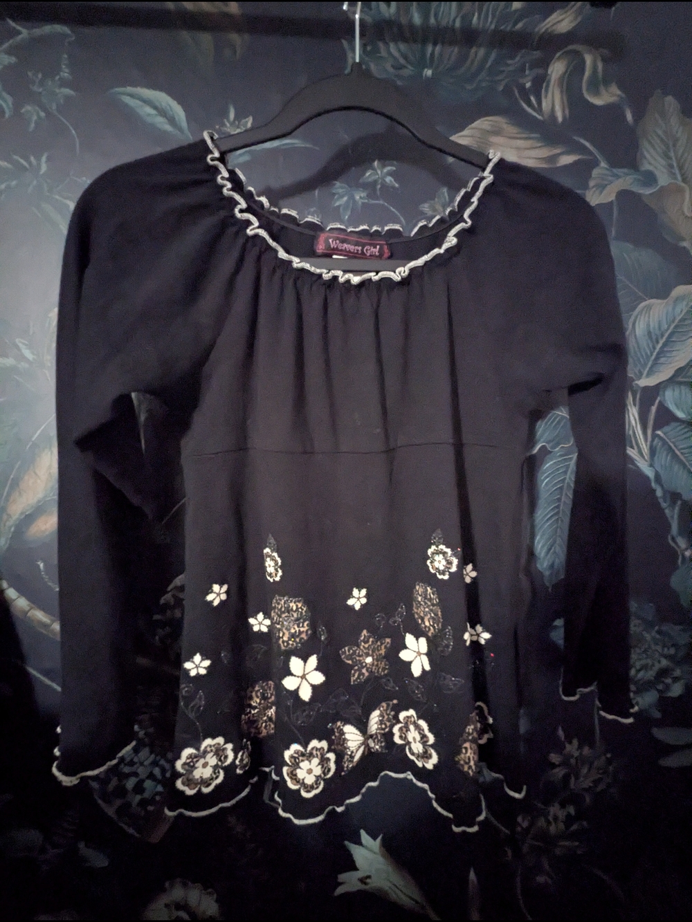 Black Long Sleeve Baby doll with Animal Print Flowers